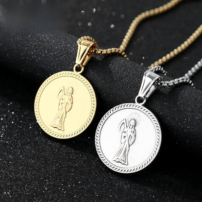 Eye Pendant In 304 Stainless Steel With Electroplated Gold Plating, Featuring Titanium Steel Chain In Simple Style For Men