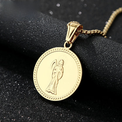 Eye Pendant In 304 Stainless Steel With Electroplated Gold Plating, Featuring Titanium Steel Chain In Simple Style For Men