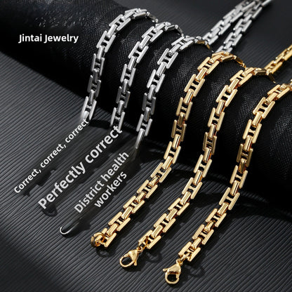 U Shape Necklace In Steel Color Featuring 304 Stainless Steel Pendant With Titanium Steel Chain And Electroplated Finish, Unisex