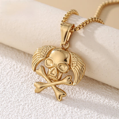 Animal Pendant In 304 Stainless Steel With Electroplated Gold Plating, Featuring Artificial Pearl Chain, Designed For Men, Steel Color