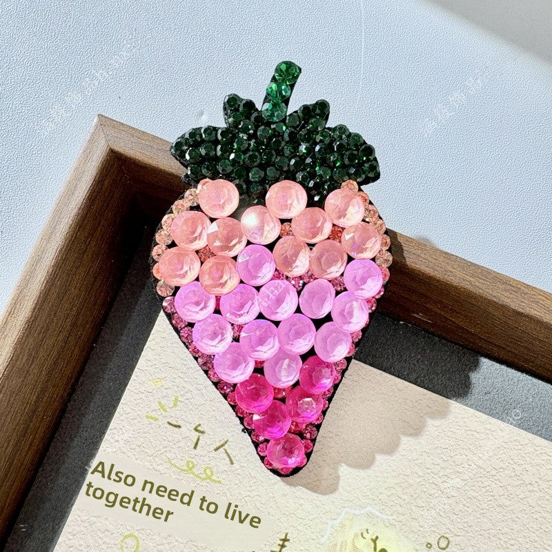 Original Design Strawberry Hairpin For Women With Rhinestones In Natural Pink