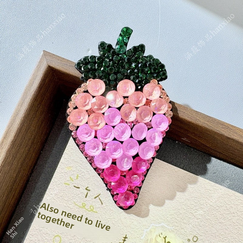 Original Design Strawberry Hairpin For Women With Rhinestones In Natural Pink