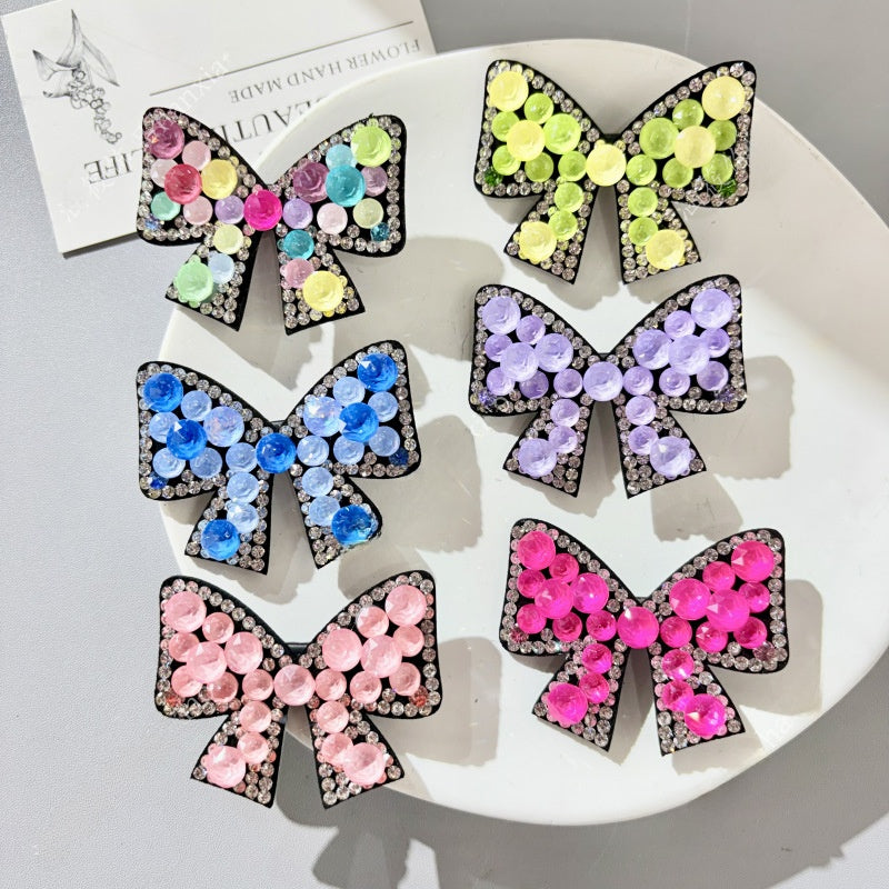 Bow Tie BB Clips Hairpin For Women With Rhinestones In Natural Pink