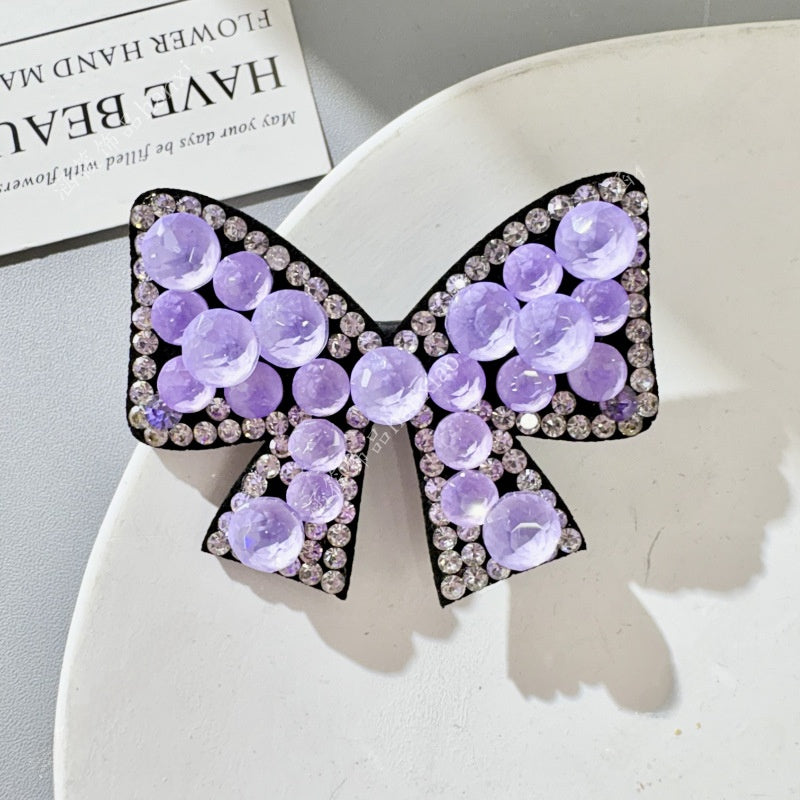 Bow Tie BB Clips Hairpin For Women With Rhinestones In Natural Pink