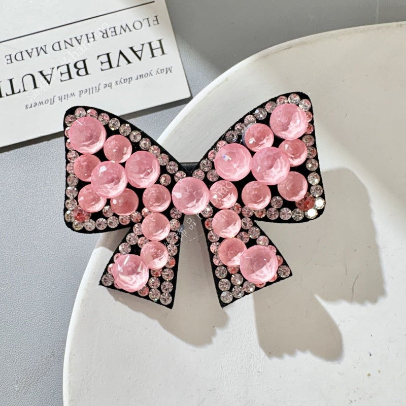 Bow Tie BB Clips Hairpin For Women With Rhinestones In Natural Pink