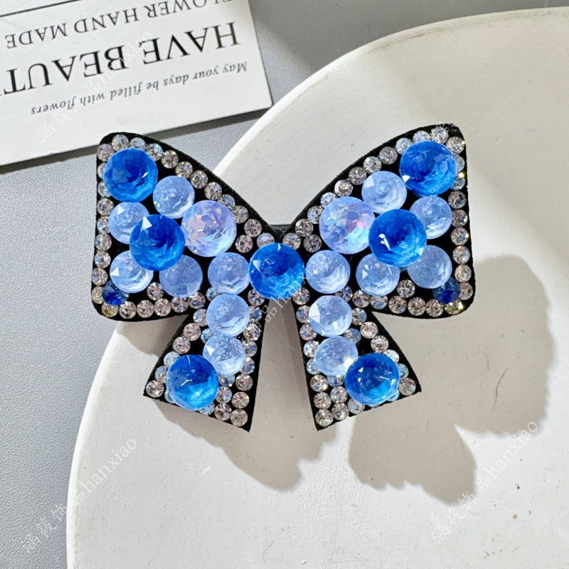 Bow Tie BB Clips Hairpin For Women With Rhinestones In Natural Pink