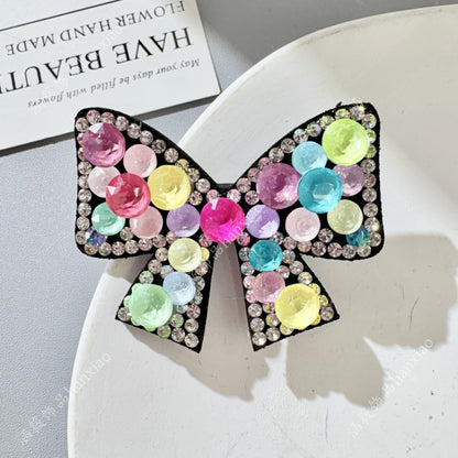 Bow Tie BB Clips Hairpin For Women With Rhinestones In Natural Pink