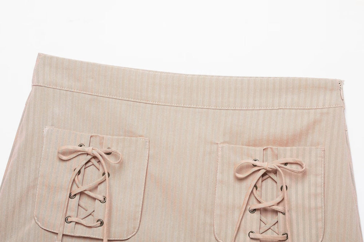 Streetwear Stripe Skirt In Polyester For Autumn Featuring Printing Craftsmanship