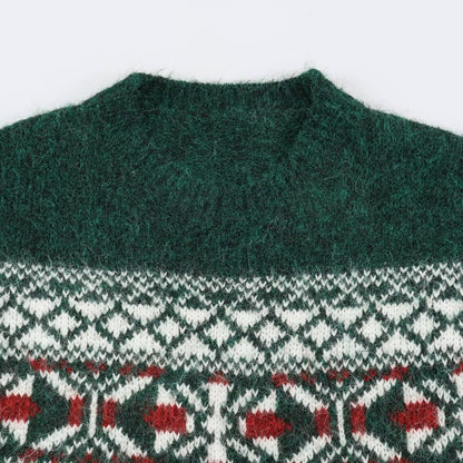 Color Block Christmas Knit Sweater With Long Sleeve Featuring Jacquard Craft And Pullover Design