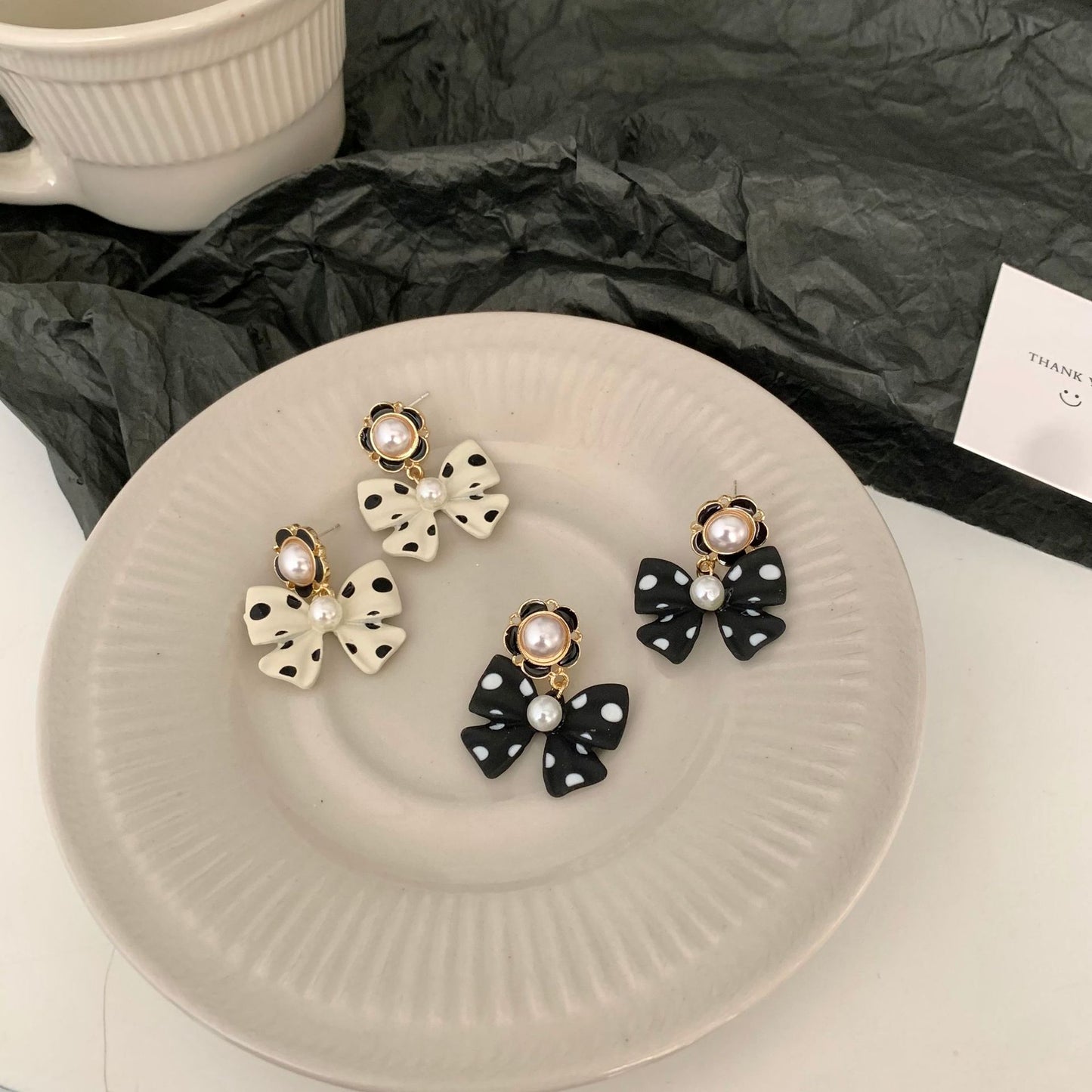 Bow Tie Stud Earrings In Dyed Black Alloy With 925 Sterling Silver Ear Pins