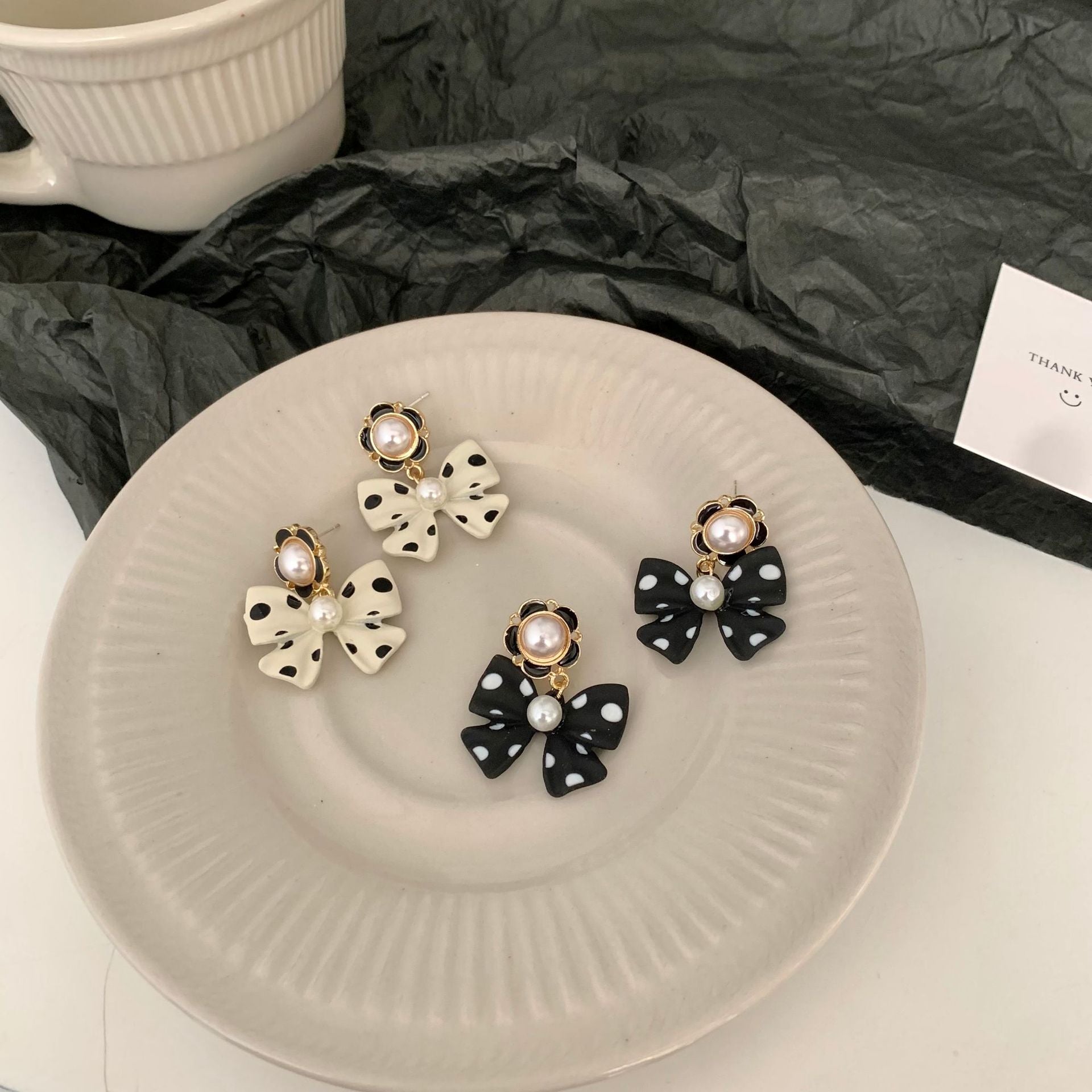 Bow Tie Stud Earrings In Dyed Black Alloy With 925 Sterling Silver Ear Pins