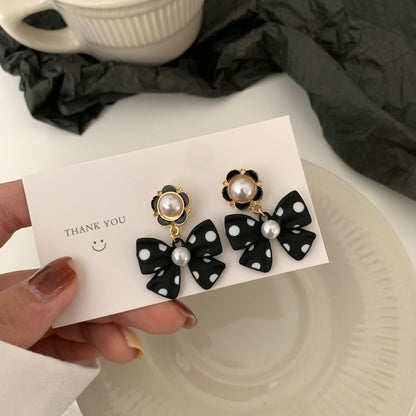 Bow Tie Stud Earrings In Dyed Black Alloy With 925 Sterling Silver Ear Pins