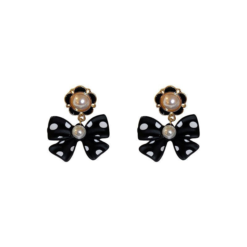 Bow Tie Stud Earrings In Dyed Black Alloy With 925 Sterling Silver Ear Pins