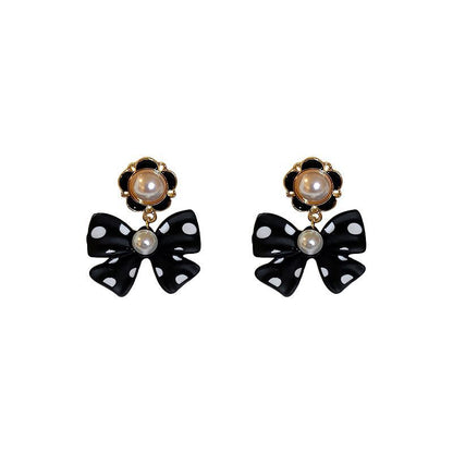 Bow Tie Stud Earrings In Dyed Black Alloy With 925 Sterling Silver Ear Pins