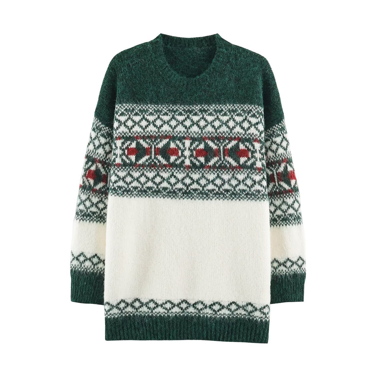 Color Block Christmas Knit Sweater With Long Sleeve Featuring Jacquard Craft And Pullover Design