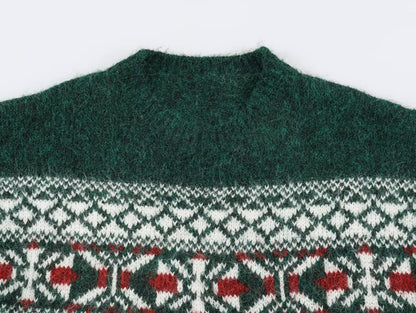 Color Block Christmas Knit Sweater With Long Sleeve Featuring Jacquard Craft And Pullover Design
