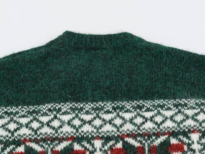 Color Block Christmas Knit Sweater With Long Sleeve Featuring Jacquard Craft And Pullover Design