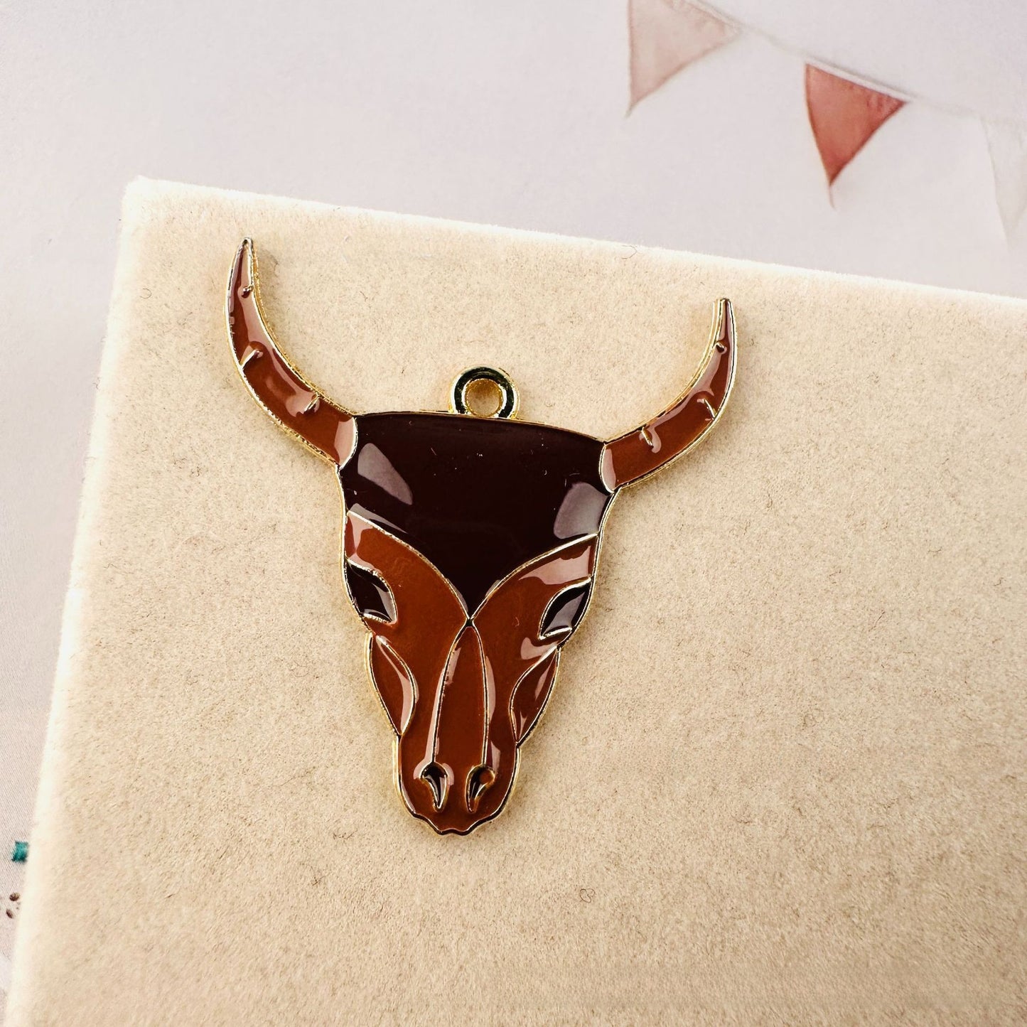 Cattle Pendant Jewelry Accessory In Alloy Featuring Enamel Craftsmanship With Natural Pink Color In Cartoon Style