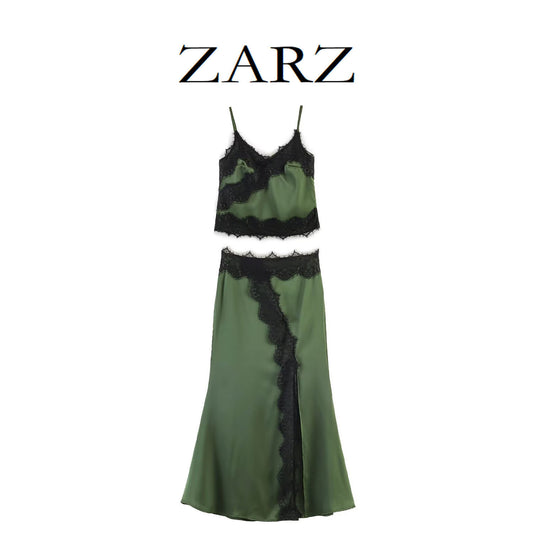 Vintage Style Sleeveless Skirt Co-ord Set In Polyester Featuring Lace Craft For Summer
