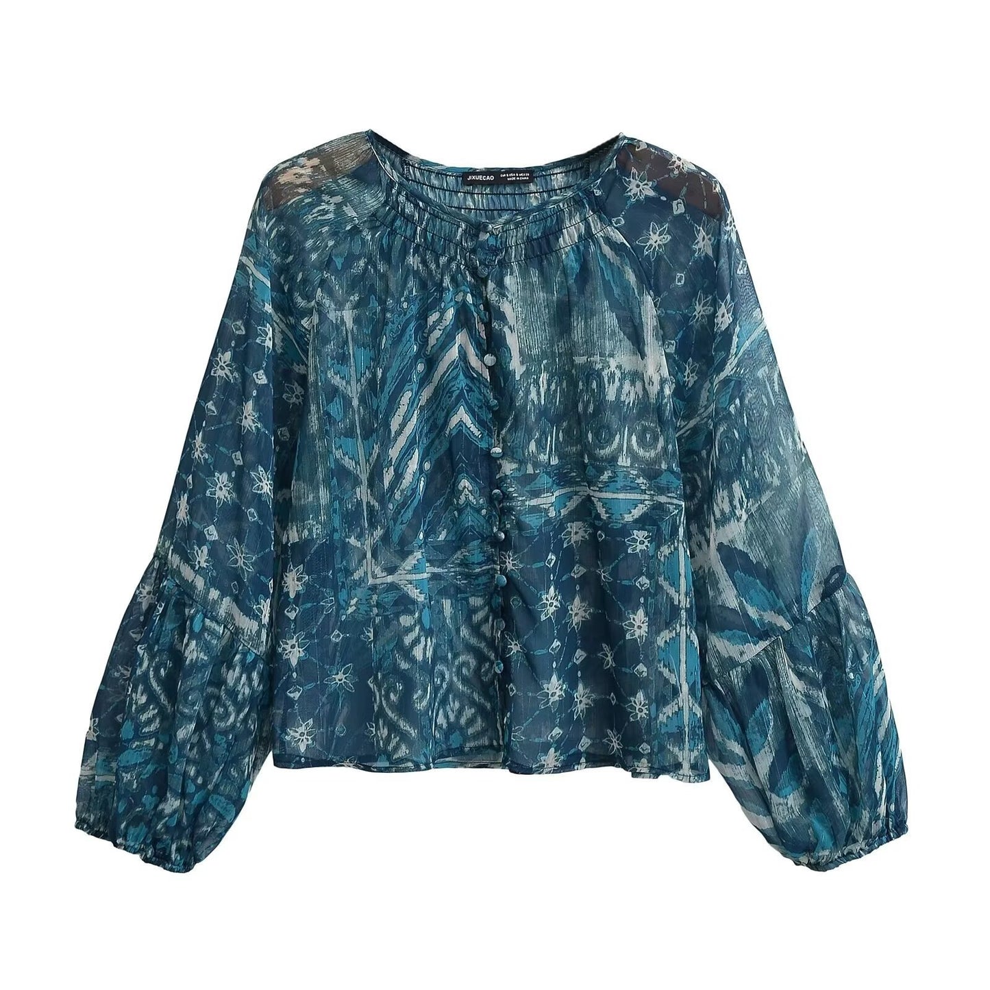 Vintage Style Skirt Co-ord Set With Printing, Long Sleeve, Polyester Fabric, 2 Pieces Set
