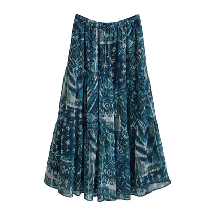 Vintage Style Skirt Co-ord Set With Printing, Long Sleeve, Polyester Fabric, 2 Pieces Set