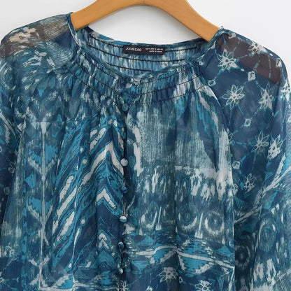 Vintage Style Skirt Co-ord Set With Printing, Long Sleeve, Polyester Fabric, 2 Pieces Set