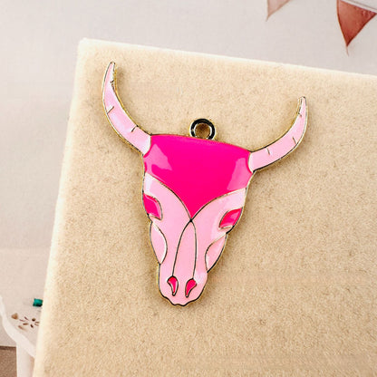 Cattle Pendant Jewelry Accessory In Alloy Featuring Enamel Craftsmanship With Natural Pink Color In Cartoon Style