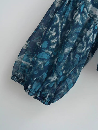 Vintage Style Skirt Co-ord Set With Printing, Long Sleeve, Polyester Fabric, 2 Pieces Set