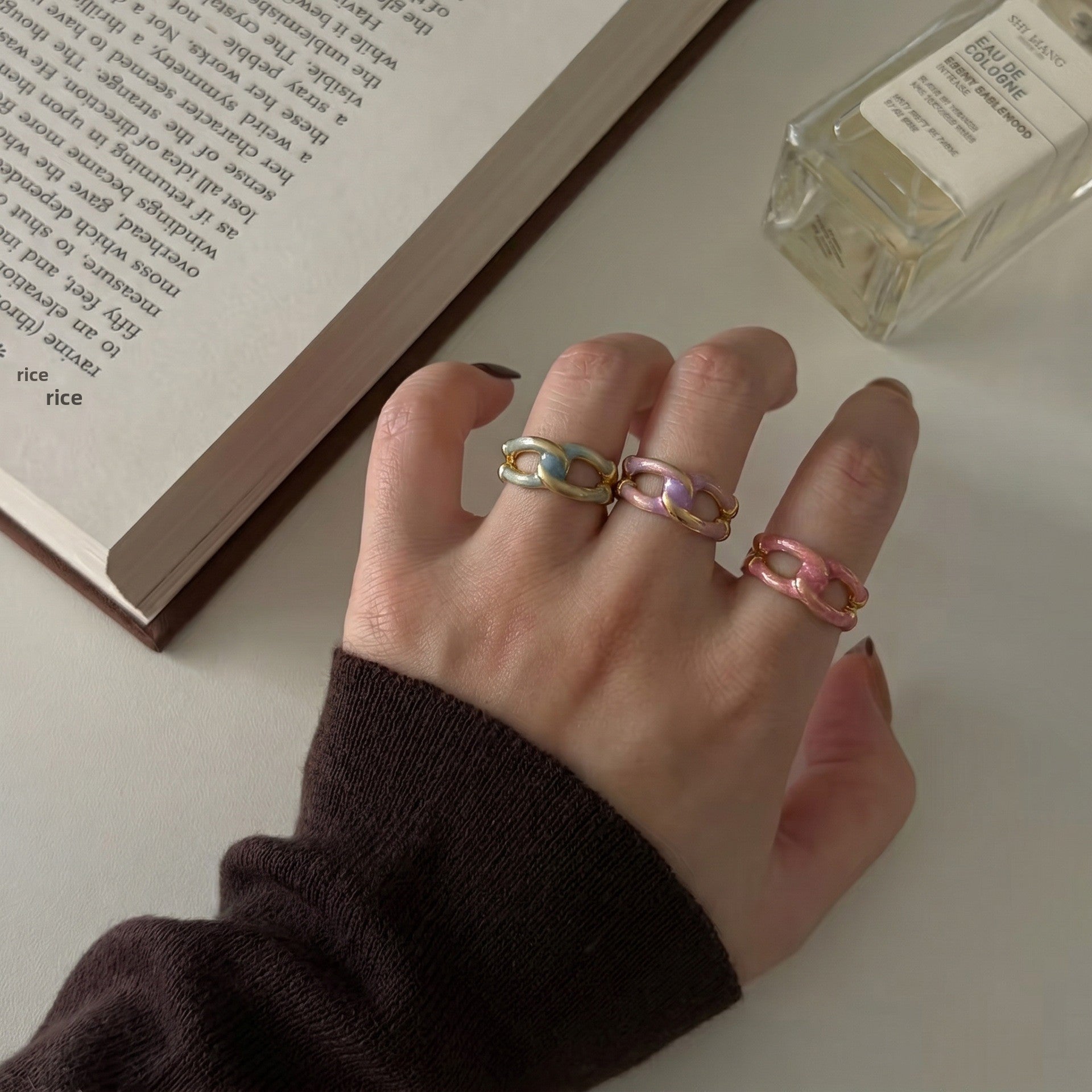 Sweet Cartoon Open Rings For Women, Copper Material With Electroplated Gold Plating And Epoxy Craft