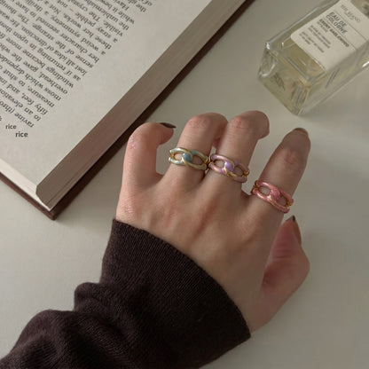 Sweet Cartoon Open Rings For Women, Copper Material With Electroplated Gold Plating And Epoxy Craft
