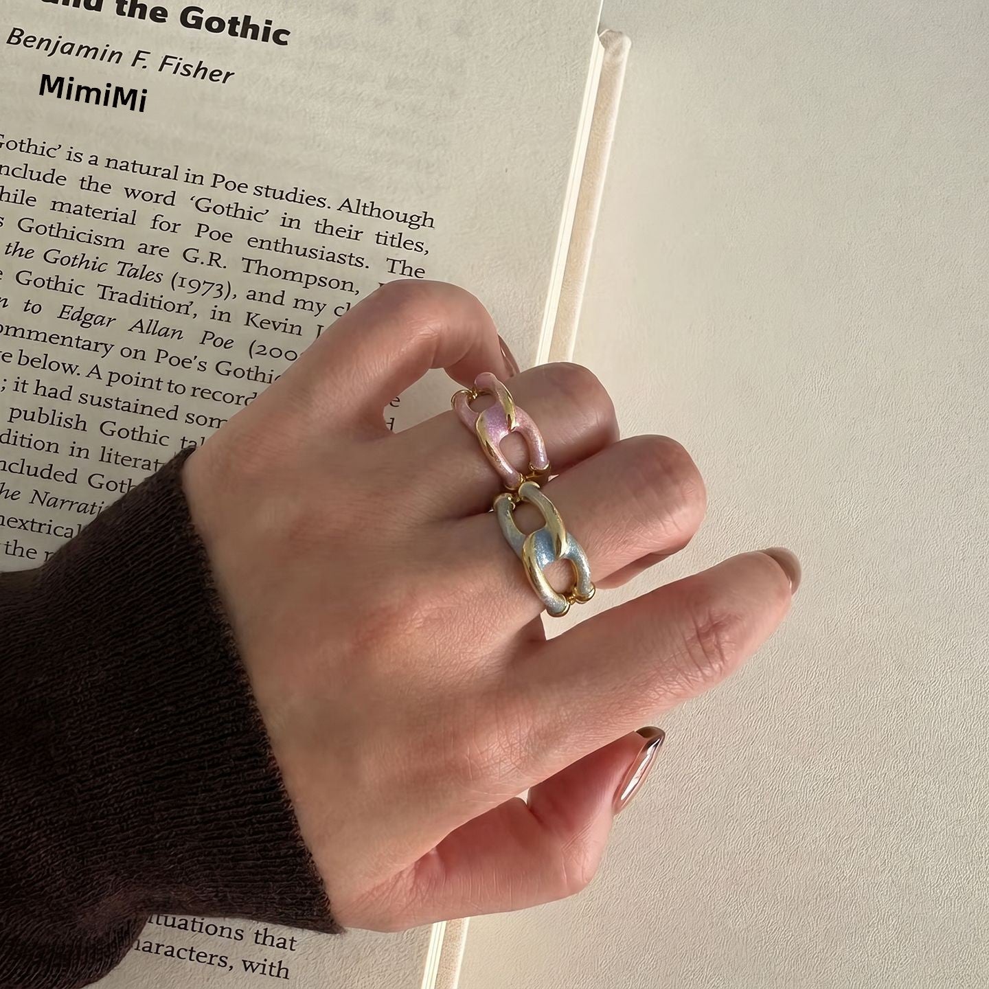 Sweet Cartoon Open Rings For Women, Copper Material With Electroplated Gold Plating And Epoxy Craft