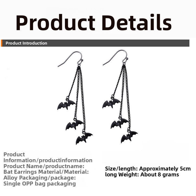 Dyed Black Bat Earrings For Women, Zinc Alloy With Electroplated Finish And 304 Stainless Steel Ear Pins