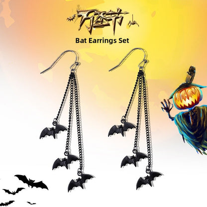 Dyed Black Bat Earrings For Women, Zinc Alloy With Electroplated Finish And 304 Stainless Steel Ear Pins
