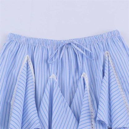 Sexy Summer Stripe Skirt In Polyester Fabric Featuring Stylish Stripe Craftsmanship, Perfect For Street Wear