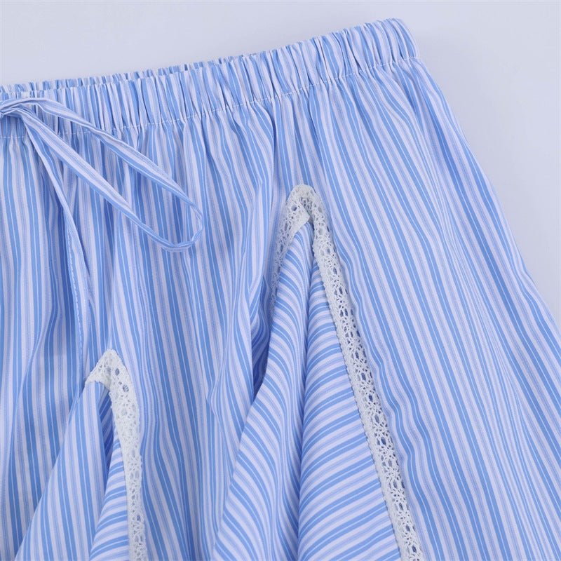 Sexy Summer Stripe Skirt In Polyester Fabric Featuring Stylish Stripe Craftsmanship, Perfect For Street Wear