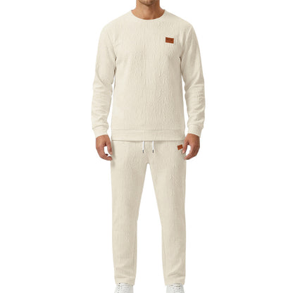 Men's Casual Apricot Printing Sweatshirt & Hoodie Co-ord Set With Elastic Waist Straight Pants In Polyester