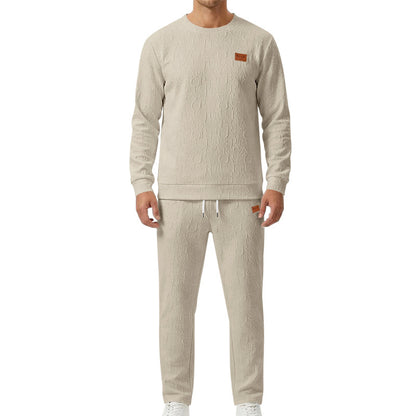 Men's Casual Apricot Printing Sweatshirt & Hoodie Co-ord Set With Elastic Waist Straight Pants In Polyester