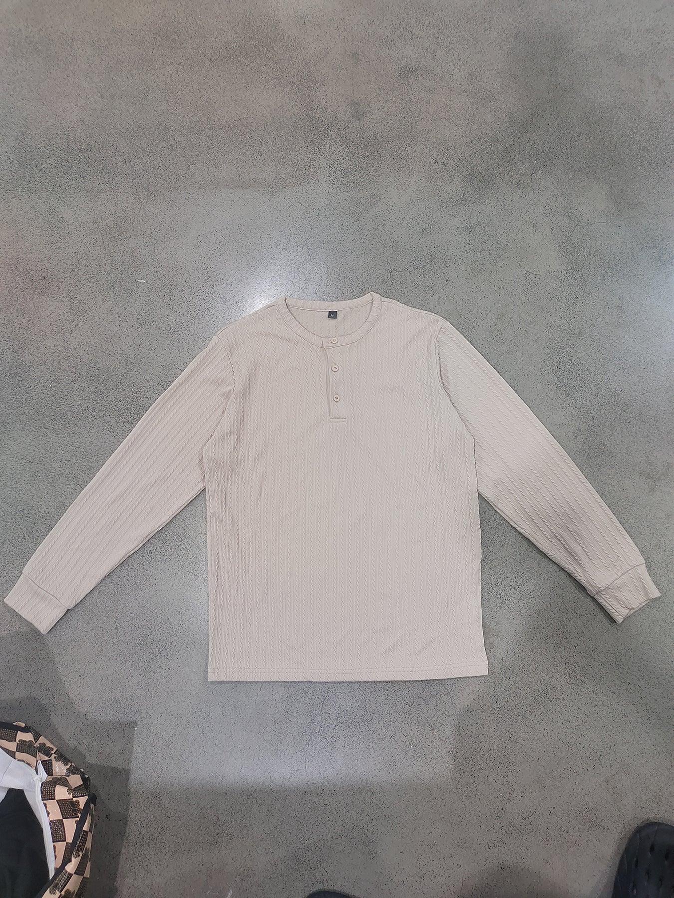 Vintage Style Solid Color Long Sleeve Men's T-Shirt In Polyester Featuring Jacquard Craft And Half Placket
