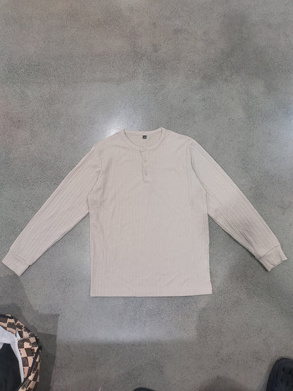 Vintage Style Solid Color Long Sleeve Men's T-Shirt In Polyester Featuring Jacquard Craft And Half Placket