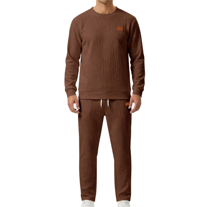 Men's Casual Apricot Printing Sweatshirt & Hoodie Co-ord Set With Elastic Waist Straight Pants In Polyester