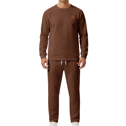 Men's Casual Apricot Printing Sweatshirt & Hoodie Co-ord Set With Elastic Waist Straight Pants In Polyester
