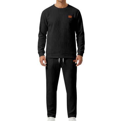 Men's Casual Apricot Printing Sweatshirt & Hoodie Co-ord Set With Elastic Waist Straight Pants In Polyester