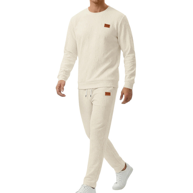 Men's Casual Apricot Printing Sweatshirt & Hoodie Co-ord Set With Elastic Waist Straight Pants In Polyester