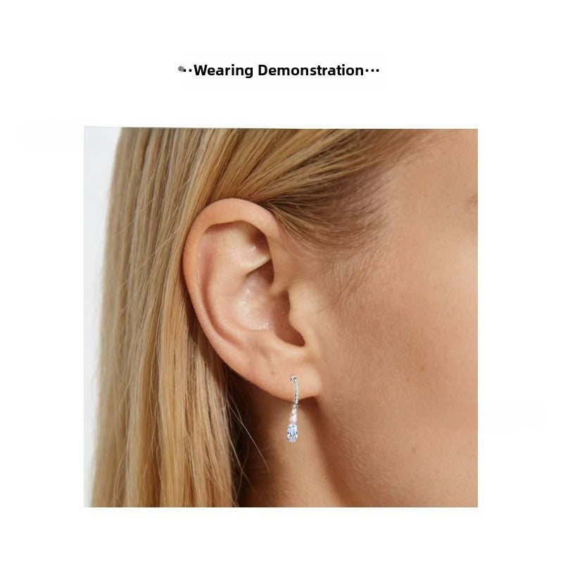 Water Droplets Earrings For Unisex Featuring Red Zircon Inlay And Titanium Alloy Ear Pins