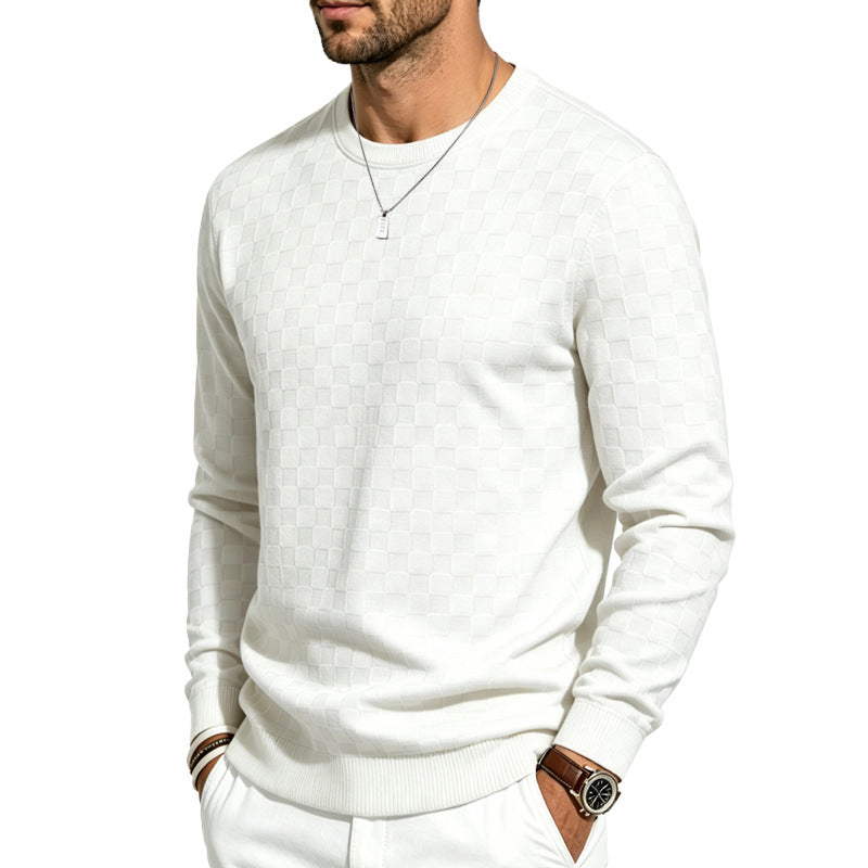 Men's Casual Gingham Long Sleeve Hoodie In White Polyester With Jacquard Craft Technique