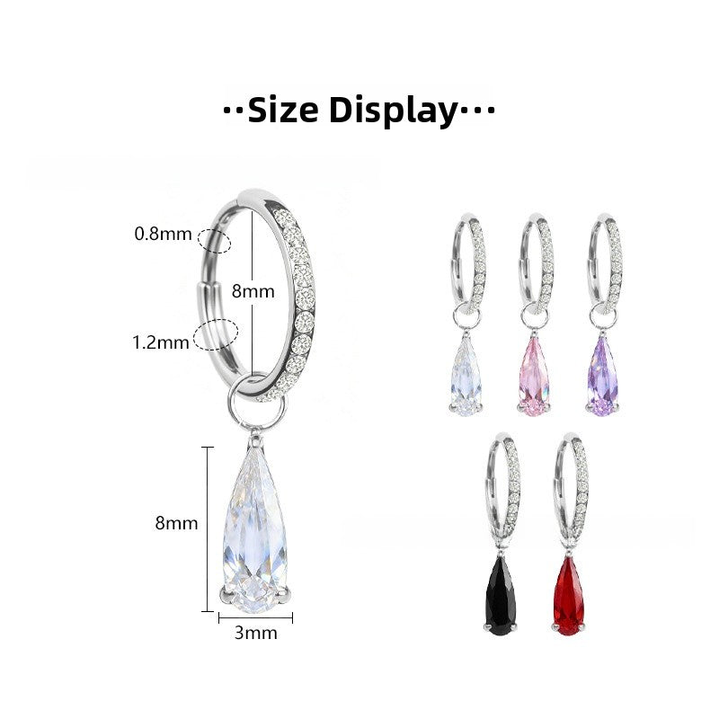 Water Droplets Earrings For Unisex Featuring Red Zircon Inlay And Titanium Alloy Ear Pins