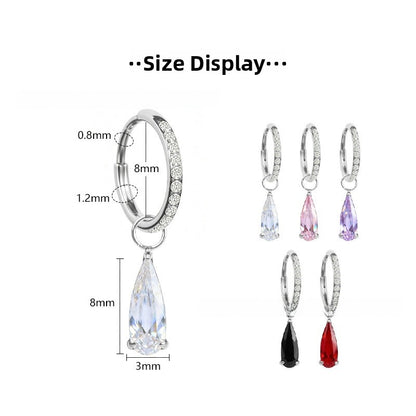 Water Droplets Earrings For Unisex Featuring Red Zircon Inlay And Titanium Alloy Ear Pins
