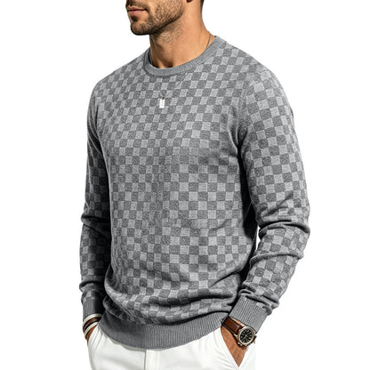 Men's Casual Gingham Long Sleeve Hoodie In White Polyester With Jacquard Craft Technique