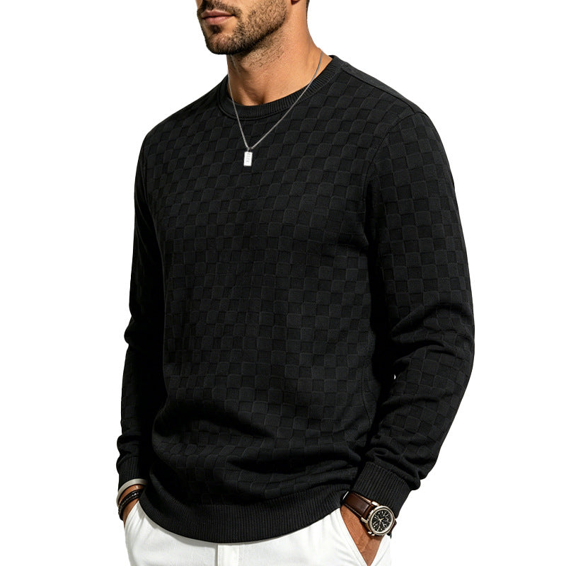 Men's Casual Gingham Long Sleeve Hoodie In White Polyester With Jacquard Craft Technique