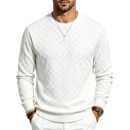 Men's Casual Gingham Long Sleeve Hoodie In White Polyester With Jacquard Craft Technique